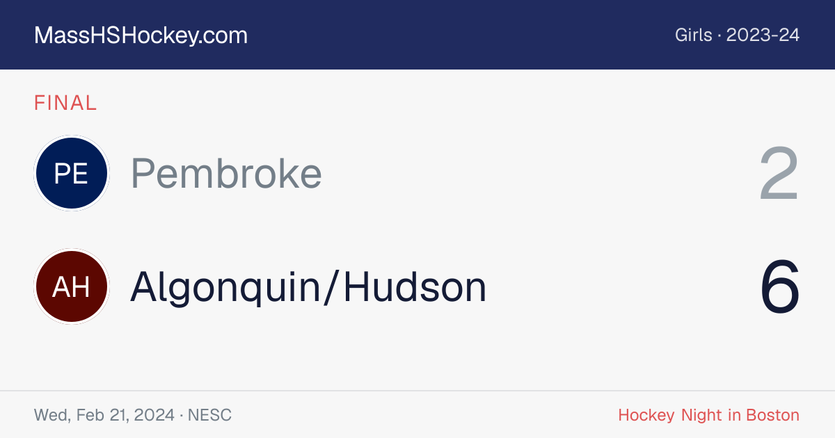 Pembroke at Algonquin/Hudson score card