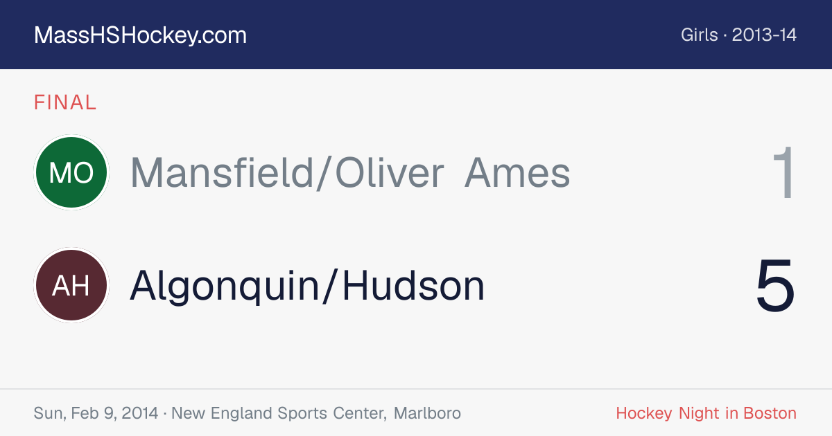 Mansfield/Oliver Ames at Algonquin/Hudson score card
