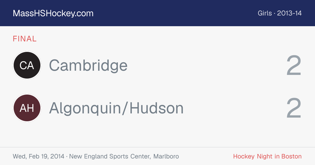 Cambridge at Algonquin/Hudson score card