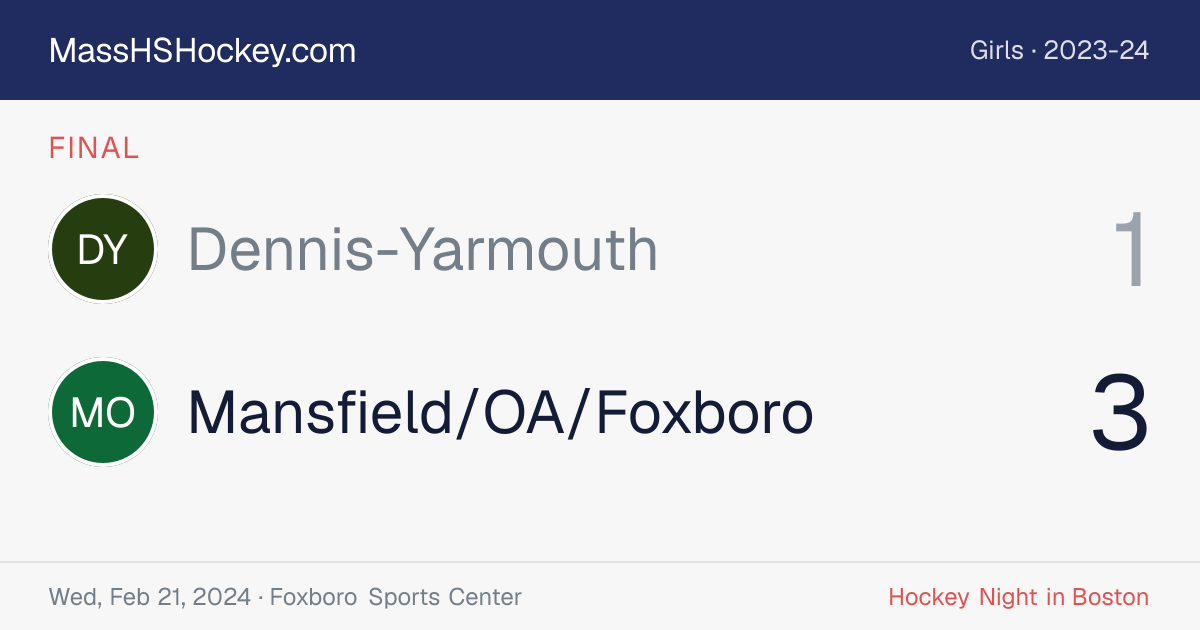 Dennis-Yarmouth at Mansfield/OA/Foxboro score card