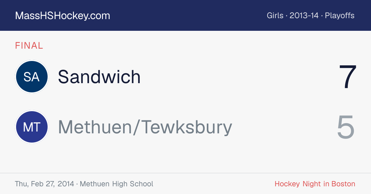 Sandwich at Methuen/Tewksbury score card