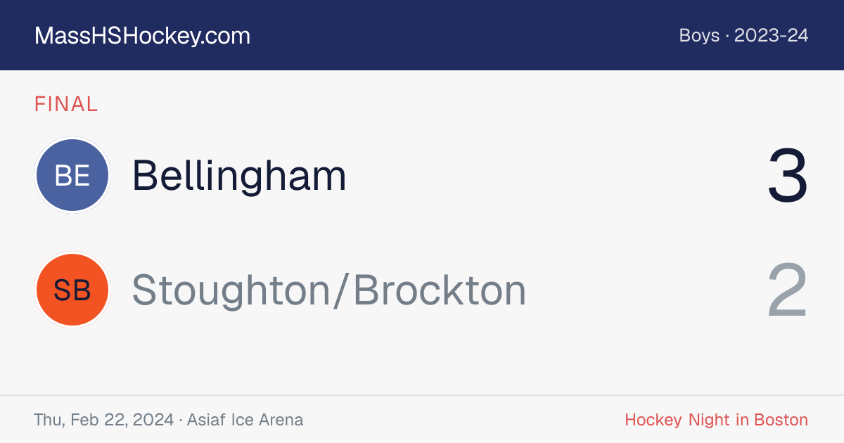 Bellingham at Stoughton/Brockton score card