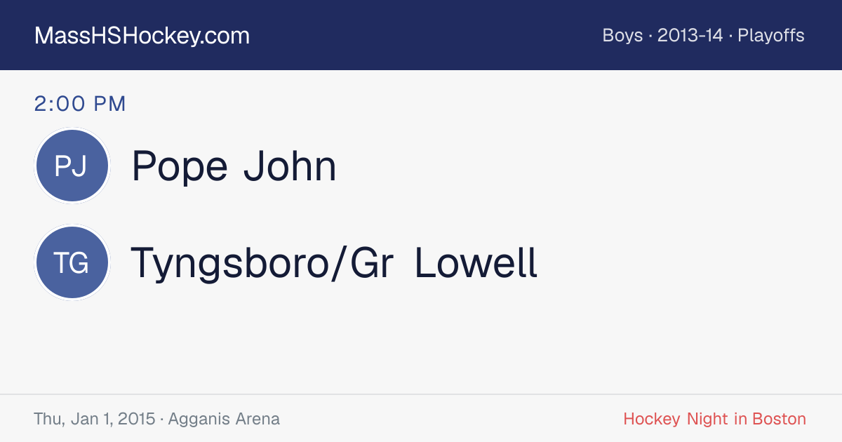 Pope John at Tyngsboro/Gr Lowell score card