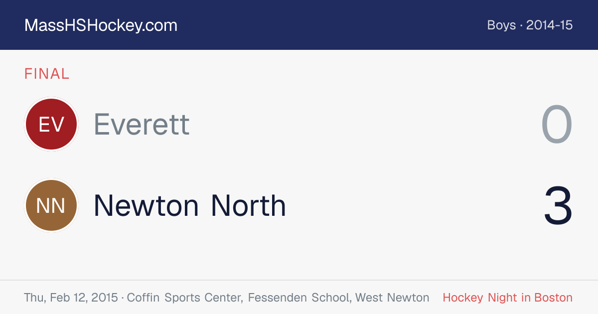 Everett at Newton North score card