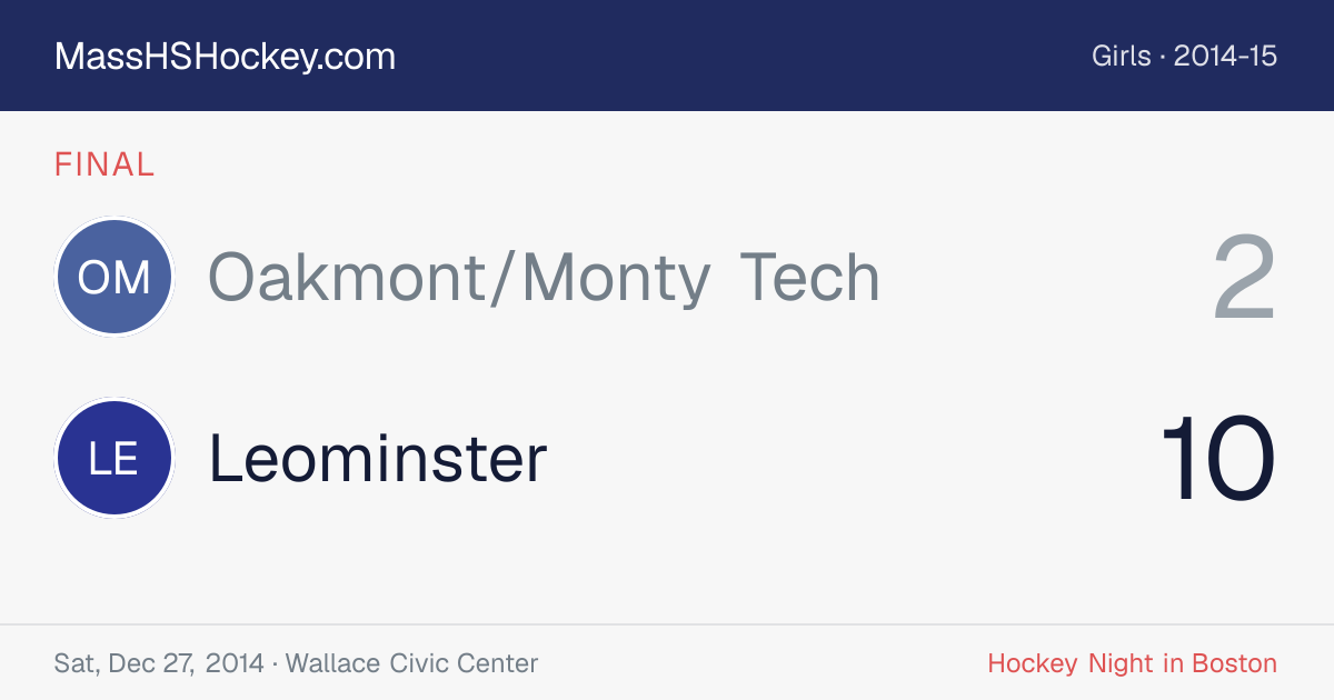 Oakmont/Monty Tech at Leominster score card