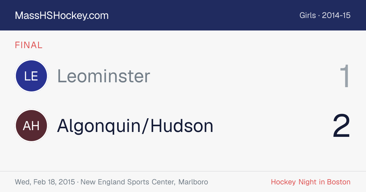 Leominster at Algonquin/Hudson score card
