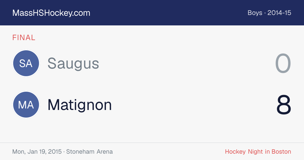 Saugus at Matignon score card