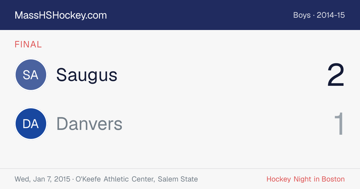 Saugus at Danvers score card