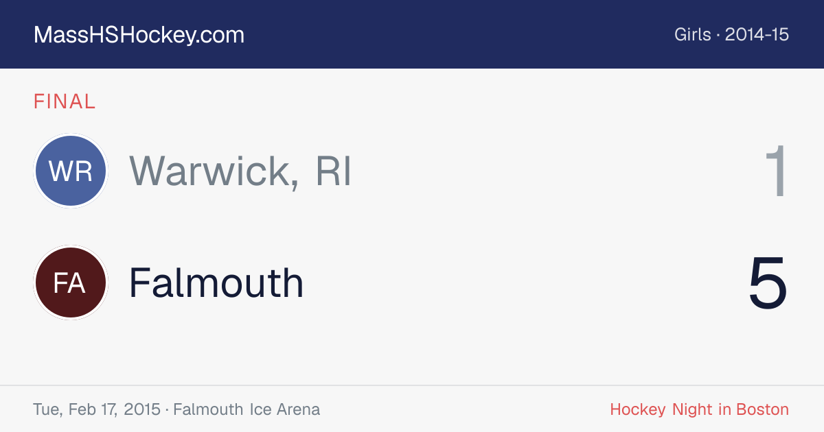 Warwick, RI at Falmouth score card
