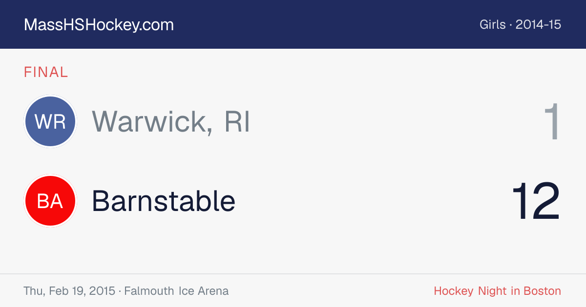 Warwick, RI at Barnstable score card