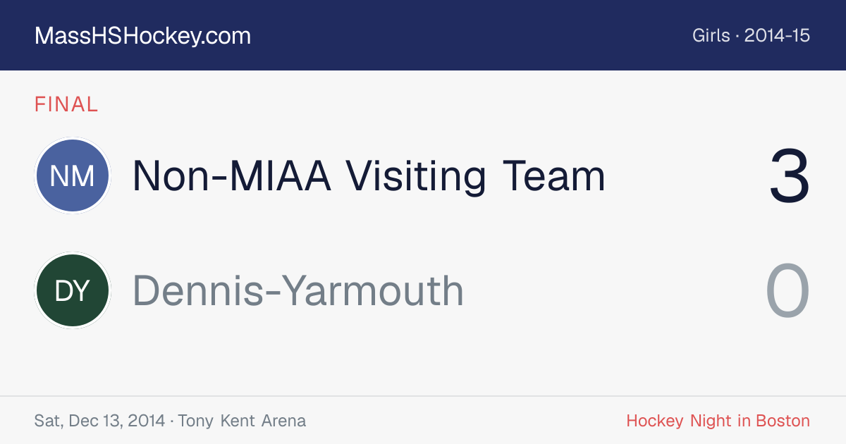 Non-MIAA Visiting Team at Dennis-Yarmouth score card