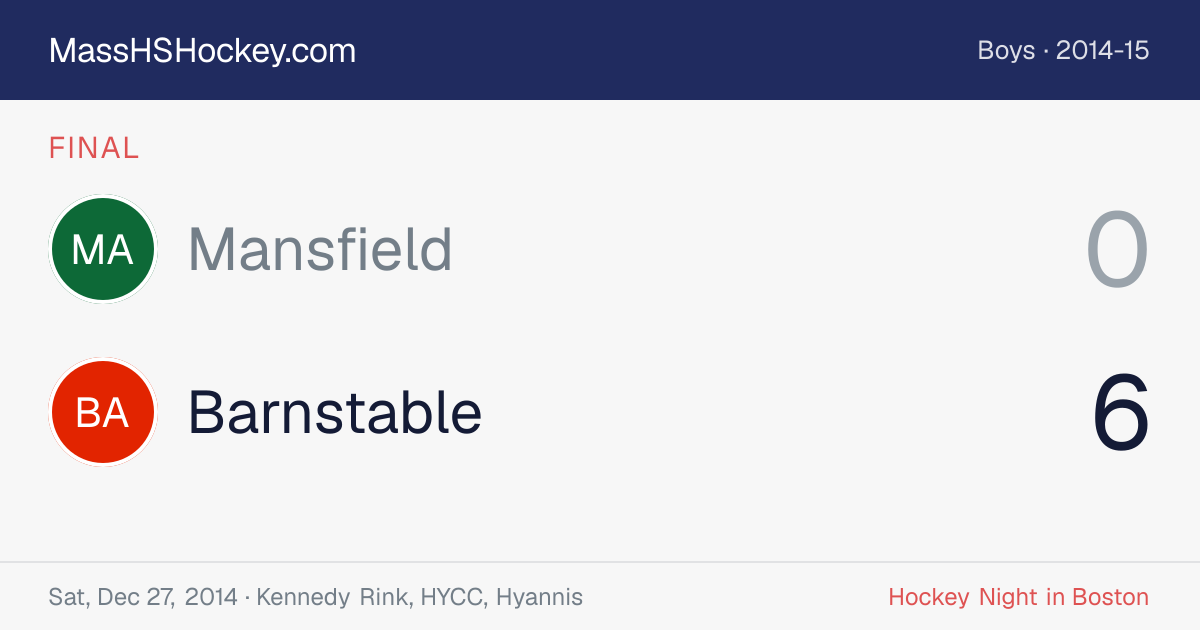 Mansfield at Barnstable score card