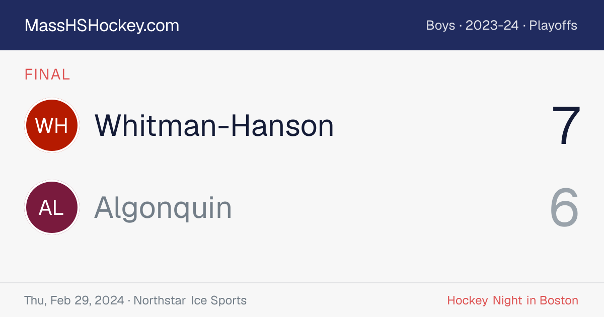 Whitman-Hanson at Algonquin score card