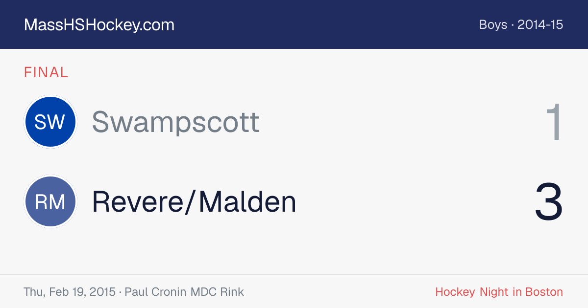 Swampscott at Revere/Malden score card