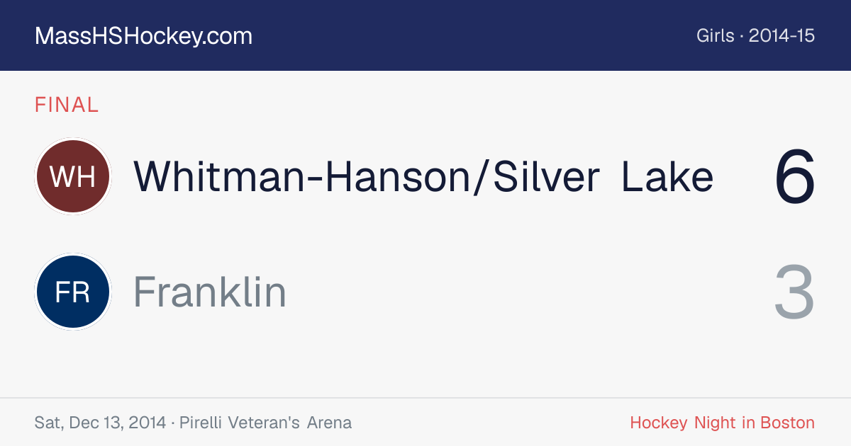 Whitman-Hanson/Silver Lake at Franklin score card