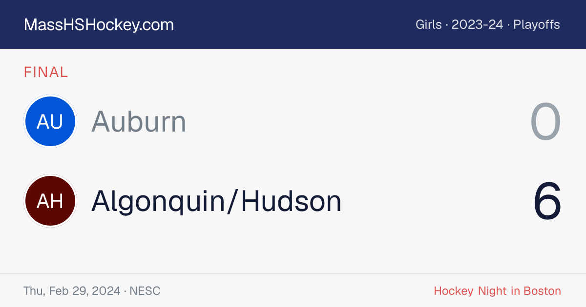 Auburn at Algonquin/Hudson score card