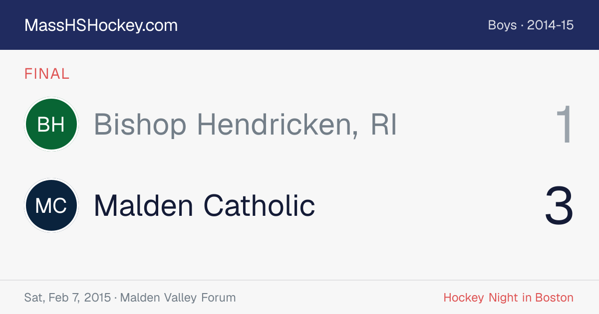 Bishop Hendricken, RI at Malden Catholic score card