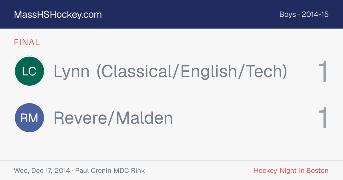 Lynn (Classical/English/Tech) at Revere/Malden score card