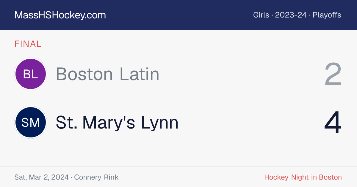 Boston Latin at St. Mary's Lynn score card