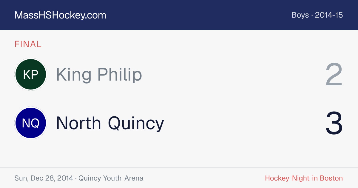 King Philip at North Quincy score card