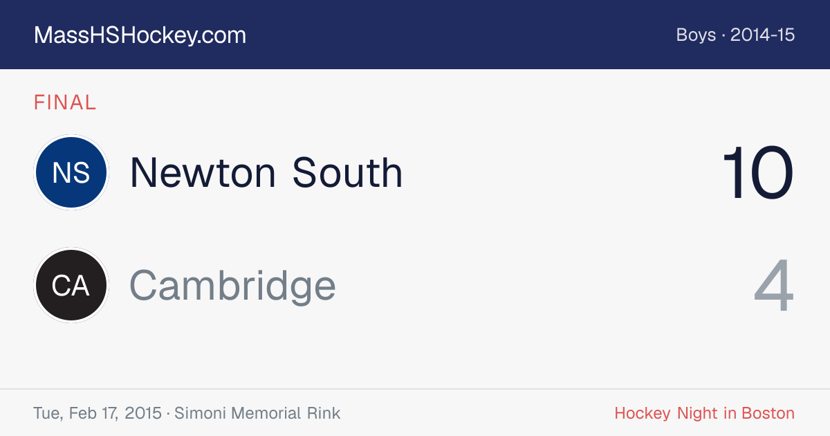 Newton South at Cambridge score card