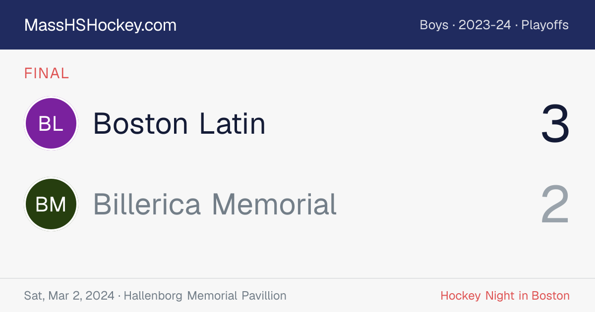 Boston Latin at Billerica Memorial score card