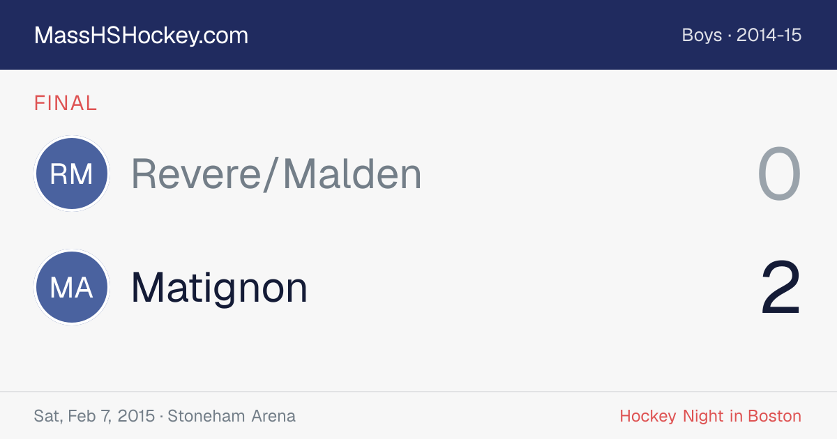 Revere/Malden at Matignon score card