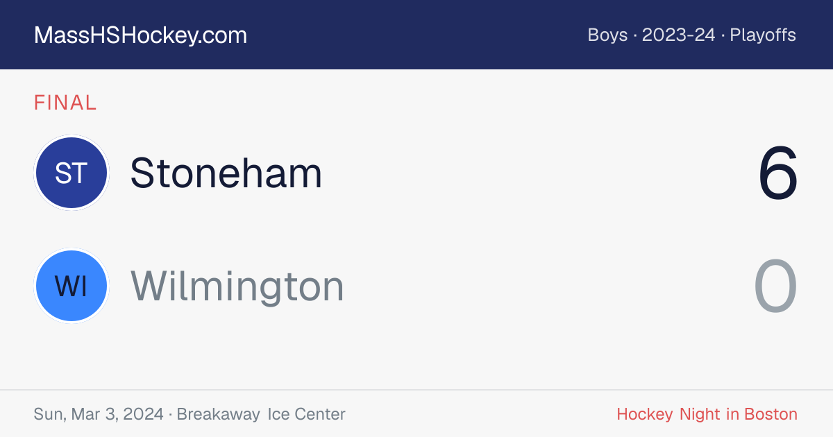 Stoneham at Wilmington score card
