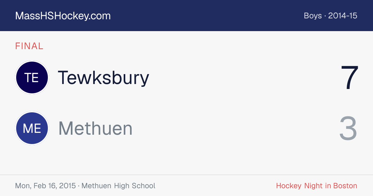 Tewksbury at Methuen score card