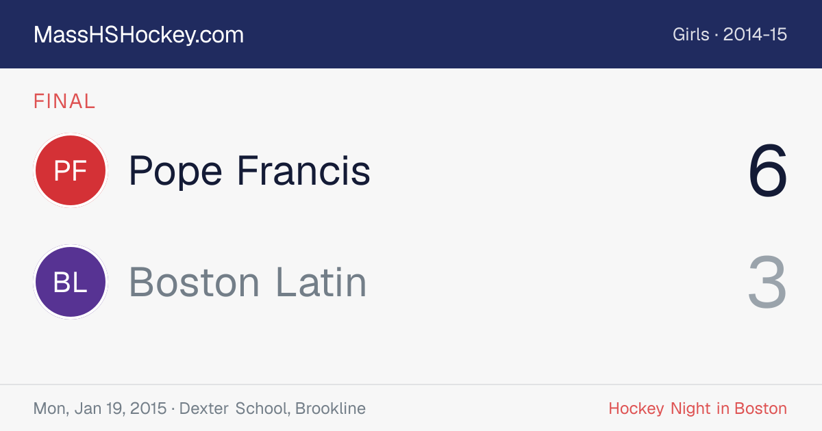 Pope Francis at Boston Latin score card