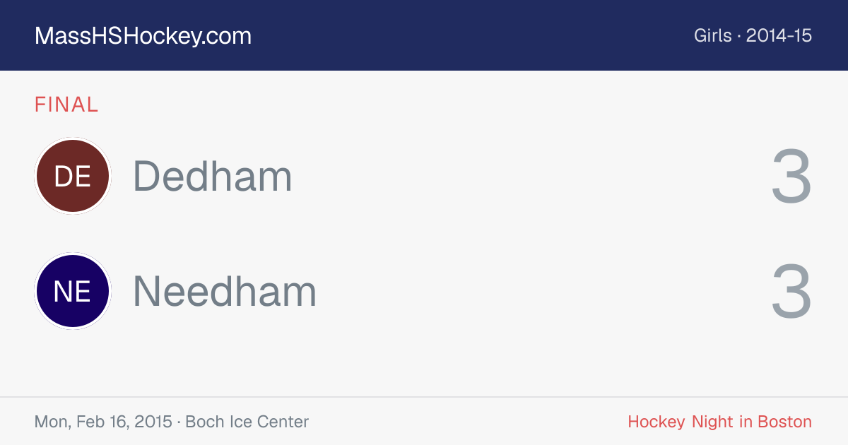 Dedham at Needham score card