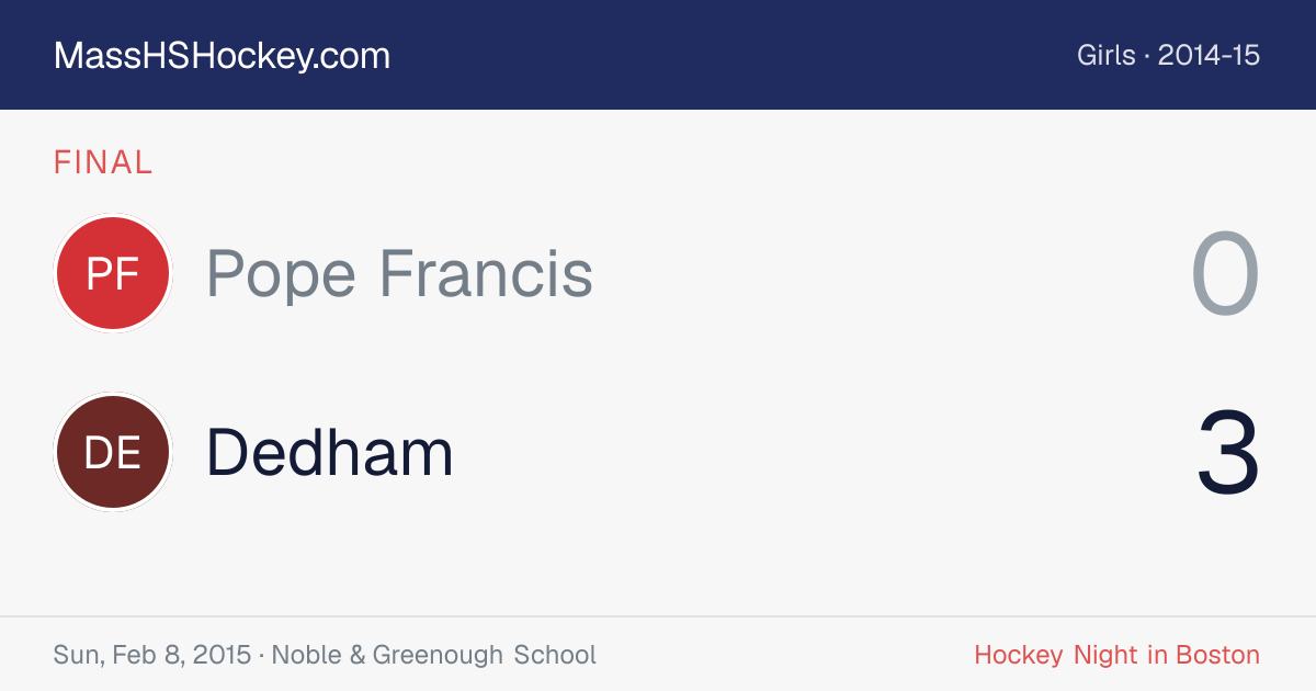 Pope Francis at Dedham score card