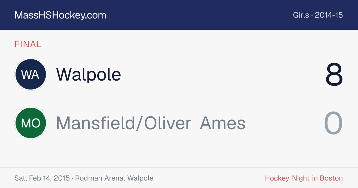 Walpole at Mansfield/Oliver Ames score card