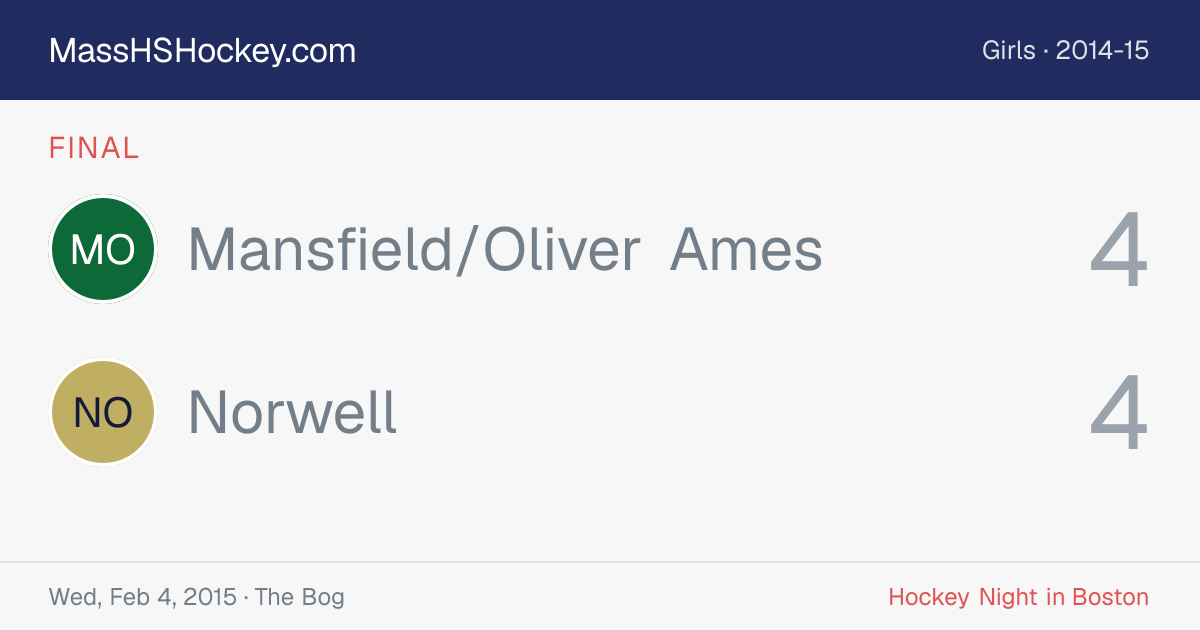 Mansfield/Oliver Ames at Norwell score card