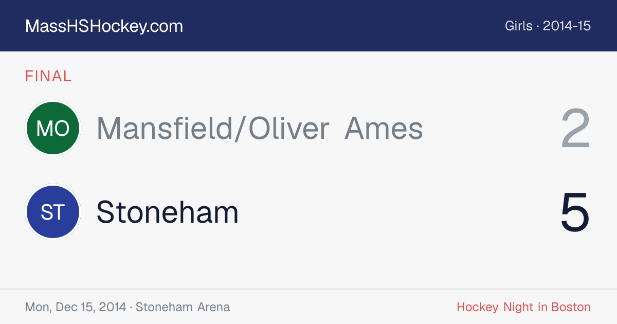 Mansfield/Oliver Ames at Stoneham score card