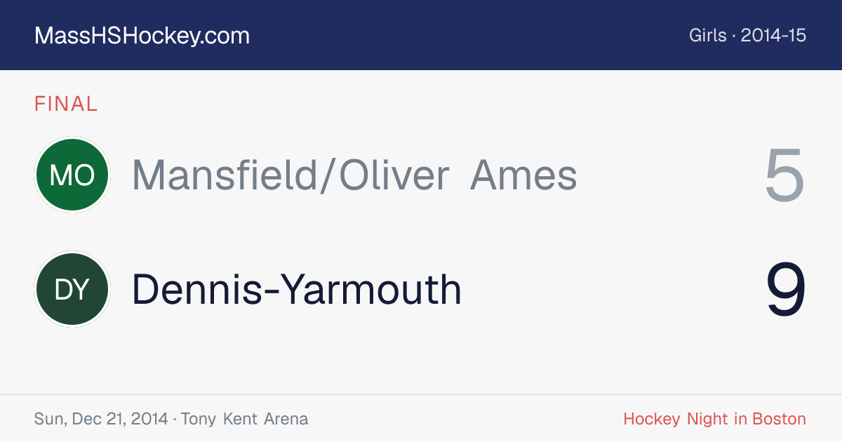 Mansfield/Oliver Ames at Dennis-Yarmouth score card