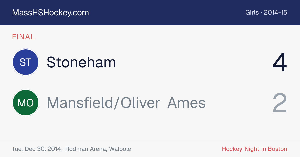 Stoneham at Mansfield/Oliver Ames score card