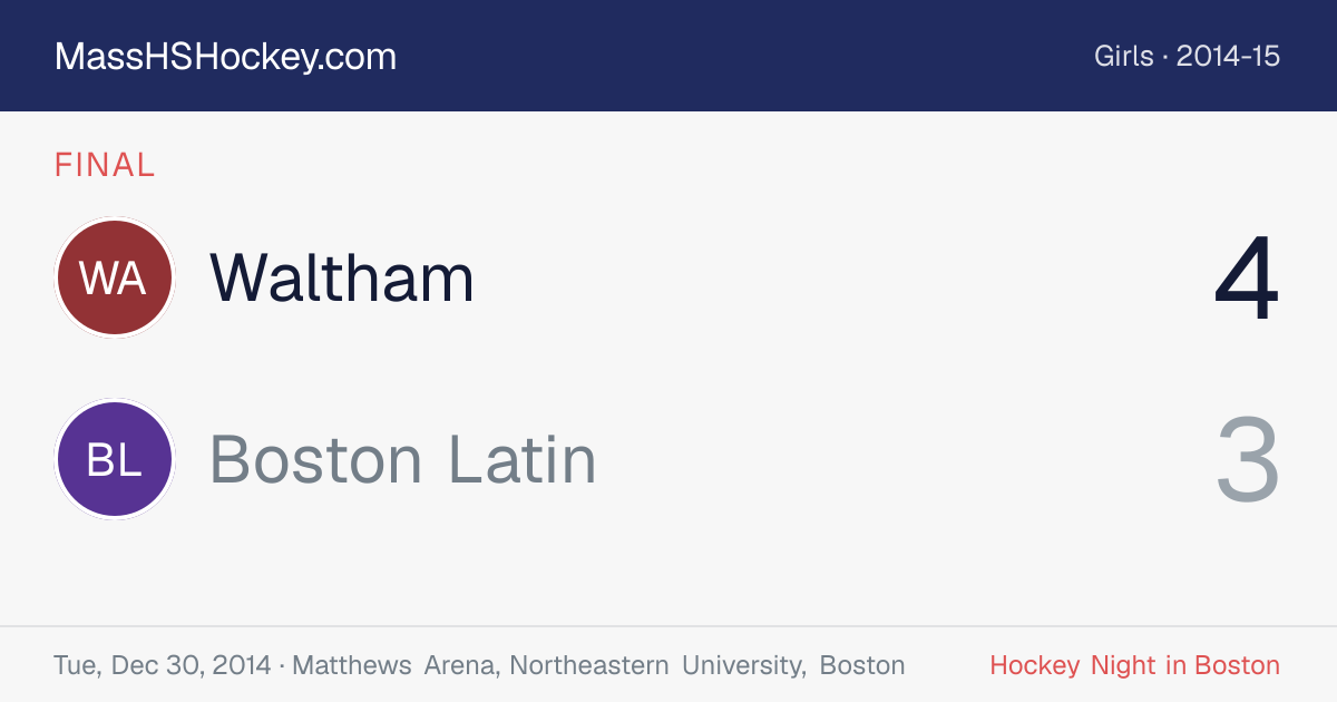 Waltham at Boston Latin score card
