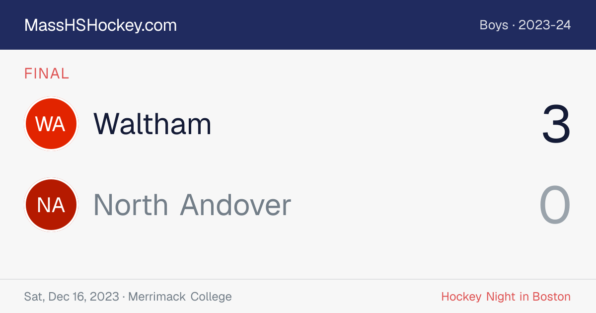 Waltham at North Andover score card