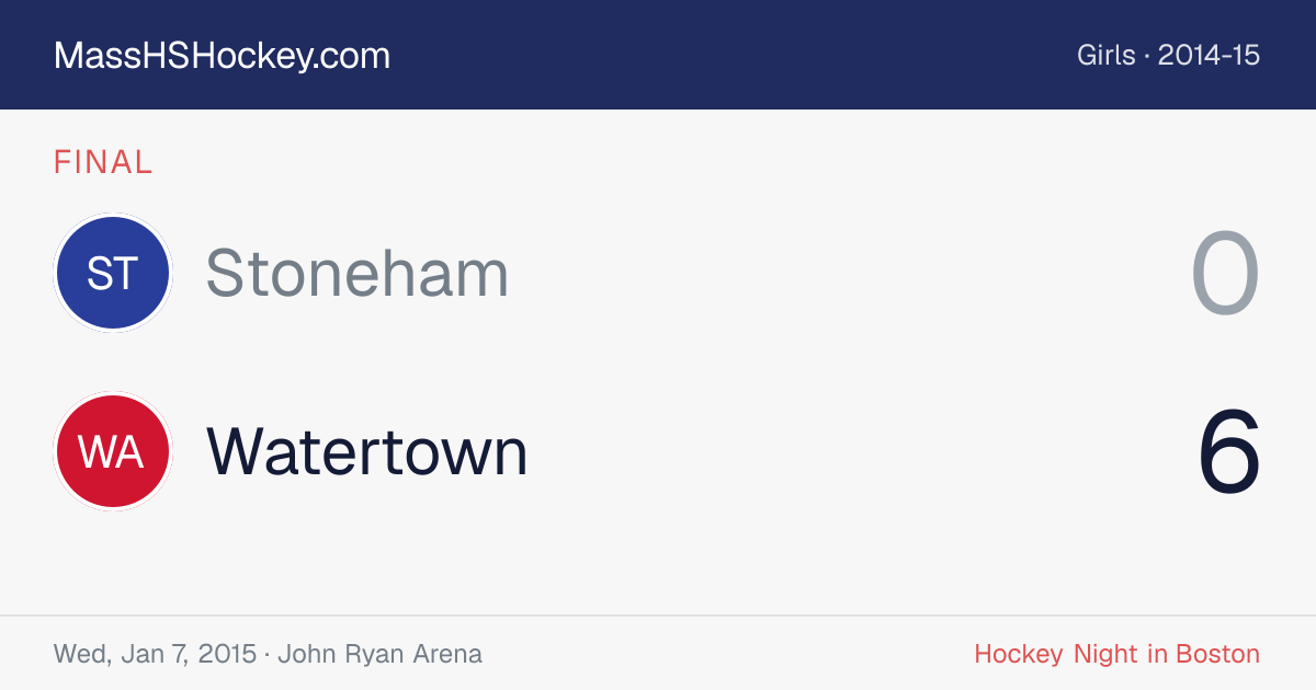 Stoneham at Watertown score card