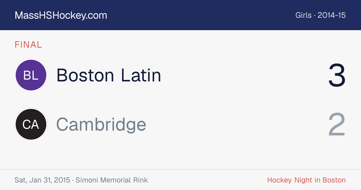 Boston Latin at Cambridge score card