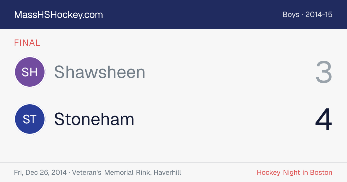 Shawsheen at Stoneham score card