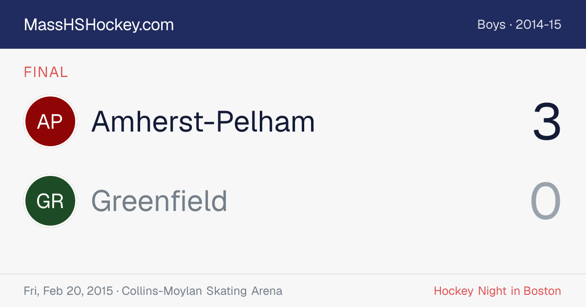 Amherst-Pelham at Greenfield score card