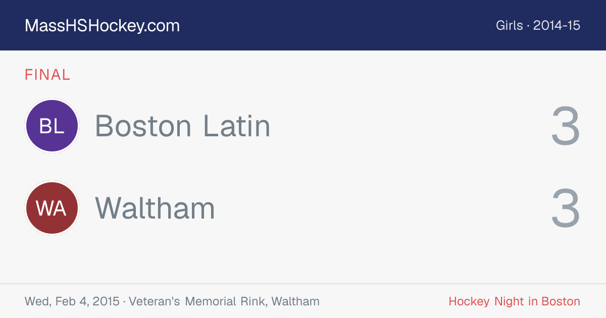 Boston Latin at Waltham score card