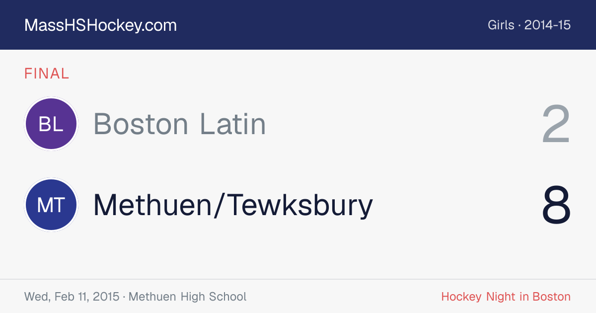 Boston Latin at Methuen/Tewksbury score card
