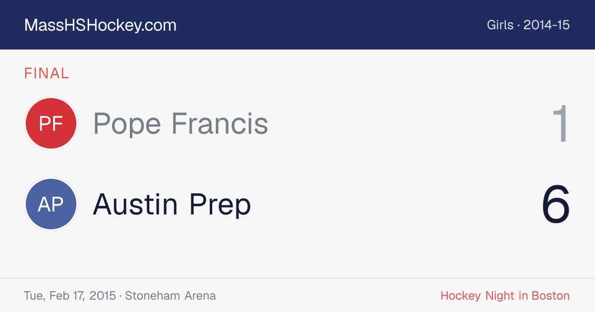Pope Francis at Austin Prep score card