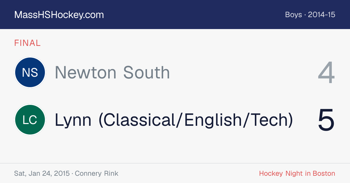 Newton South at Lynn (Classical/English/Tech) score card
