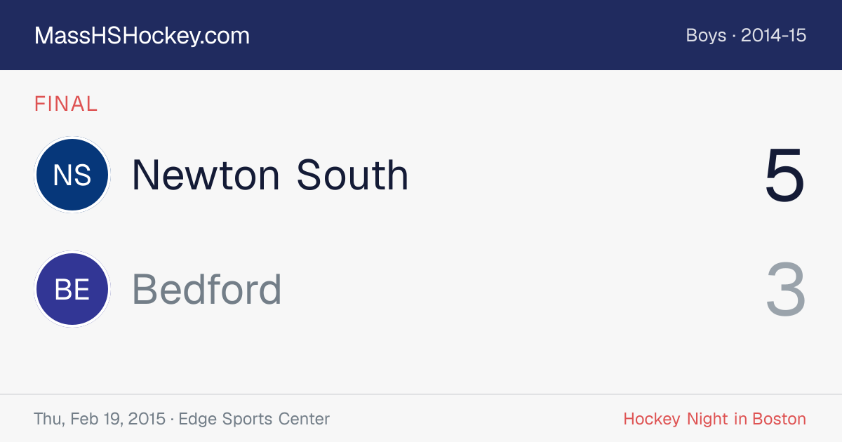 Newton South at Bedford score card