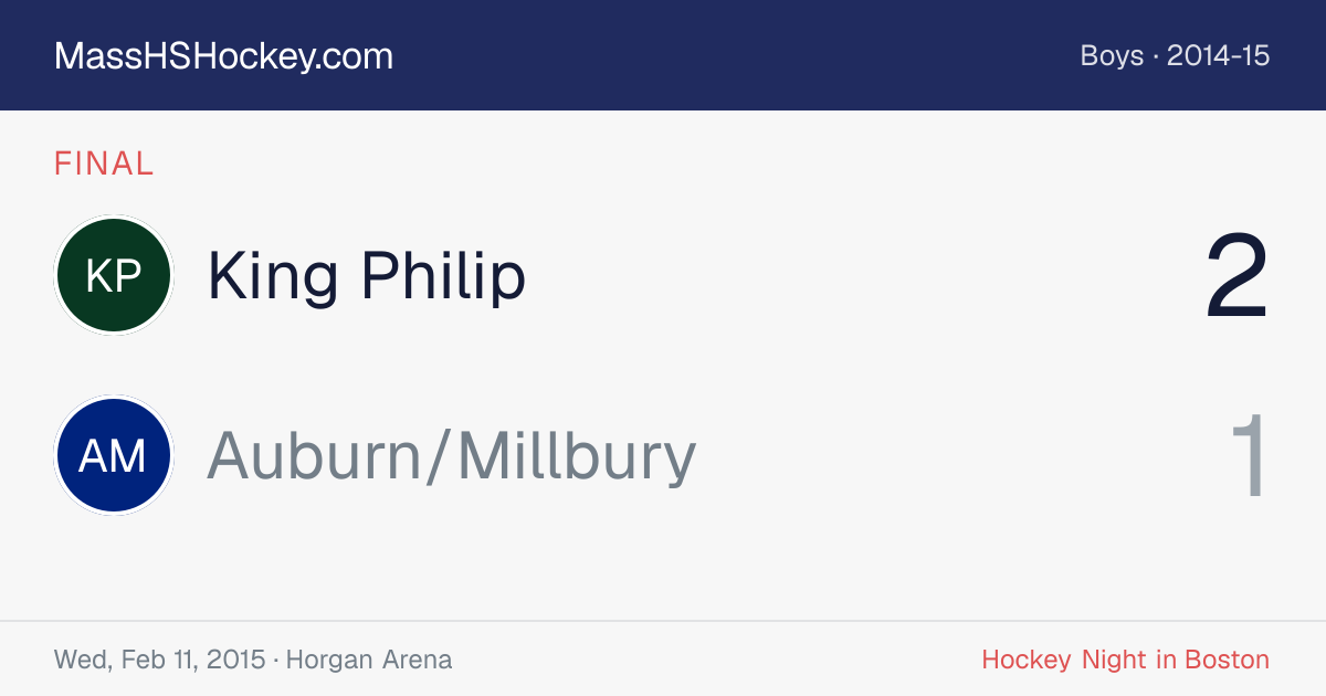 King Philip at Auburn/Millbury score card