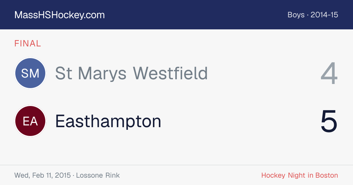 St Marys Westfield at Easthampton score card